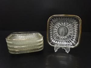 プレスガラス　銘々皿　5客揃(無地箱付)